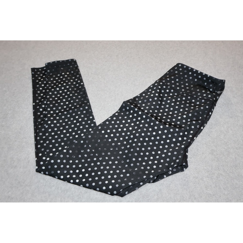 Athleta Active Leggings Women Small Black Silver Polka Dot Foil Go-Dry Athletic